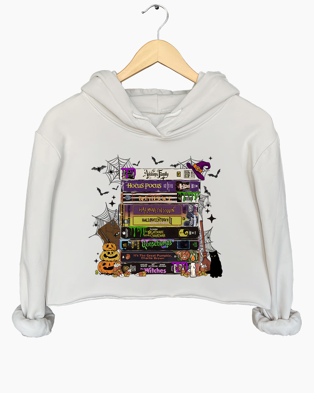 90s Halloween VHS Tape Stack Crop Hoodie