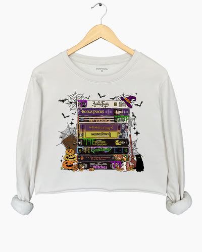 90s Halloween VHS Tape Stack Crop Sweatshirt