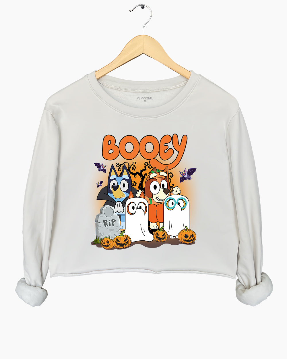 Bluey Booey Family Trick Or Treat Cute Halloween Crop Sweatshirt