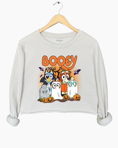 Bluey Booey Family Trick Or Treat Cute Halloween Crop Sweatshirt