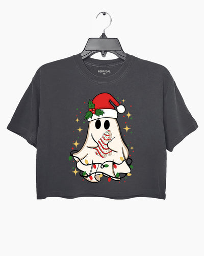 Cute Christmas Ghost Tree Cake Crop Top