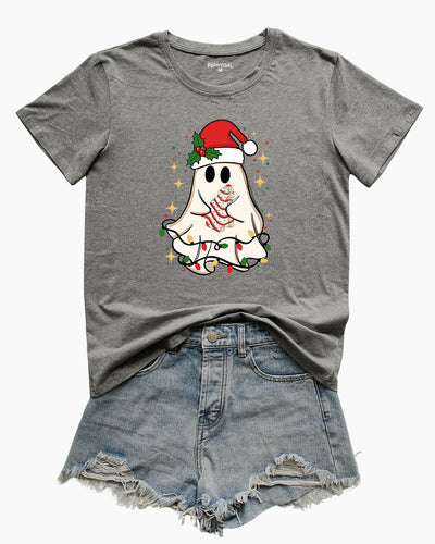 Cute Christmas Ghost Tree Cake Tee