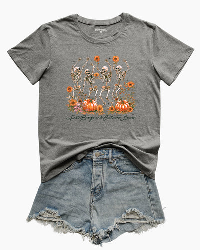 Fall Breeze and Autumn Leaves Skeleton Tee