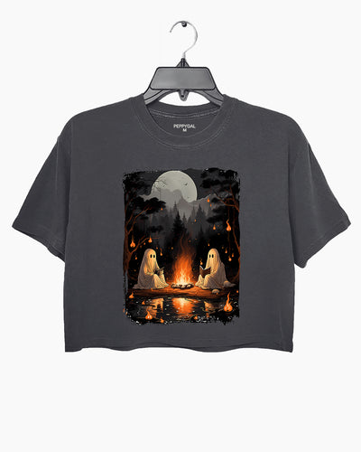 Ghost Book Reading Camping Crop Top