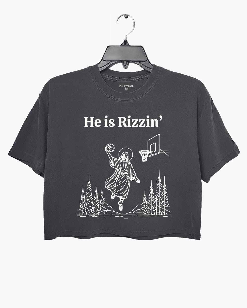 He Is Rizzin Funny Easter Jesus Playing Basketball Crop Top