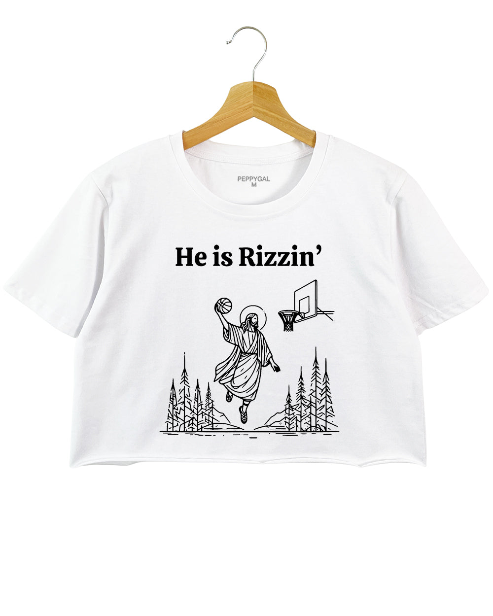 He Is Rizzin Funny Easter Jesus Playing Basketball Crop Top