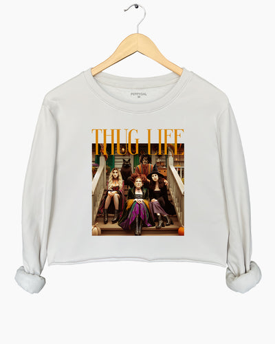 Hocus Pocus Thug Life Bad Witches Crop Sweatshirt