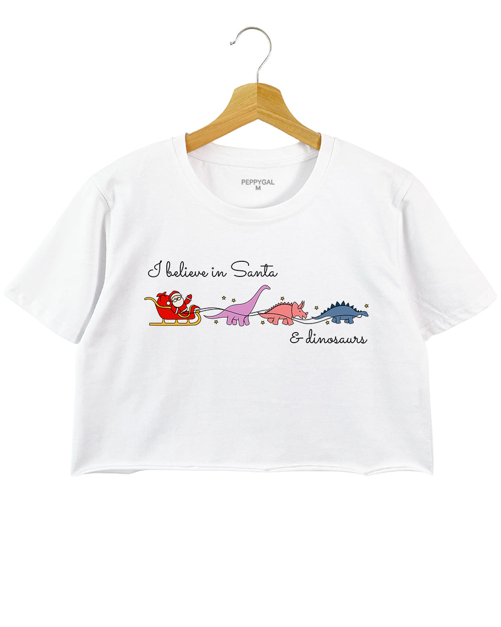 I Believe in Santa and Dinosaurs Funny Crop Top