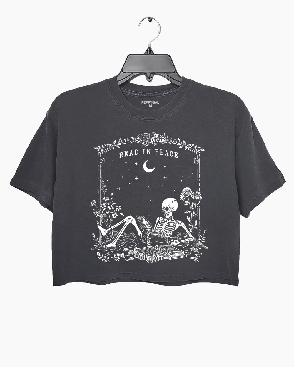 Read in Peace Skeleton Book Lover Halloween Crop Top