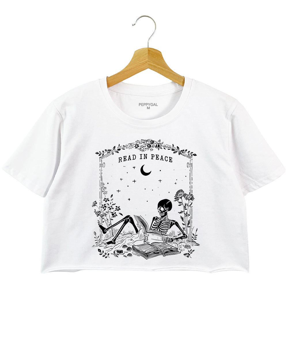 Read in Peace Skeleton Book Lover Halloween Crop Top