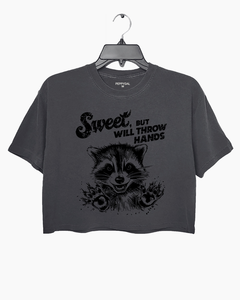 Sweet But Will Throw Hands Funny Raccoon Crop Top