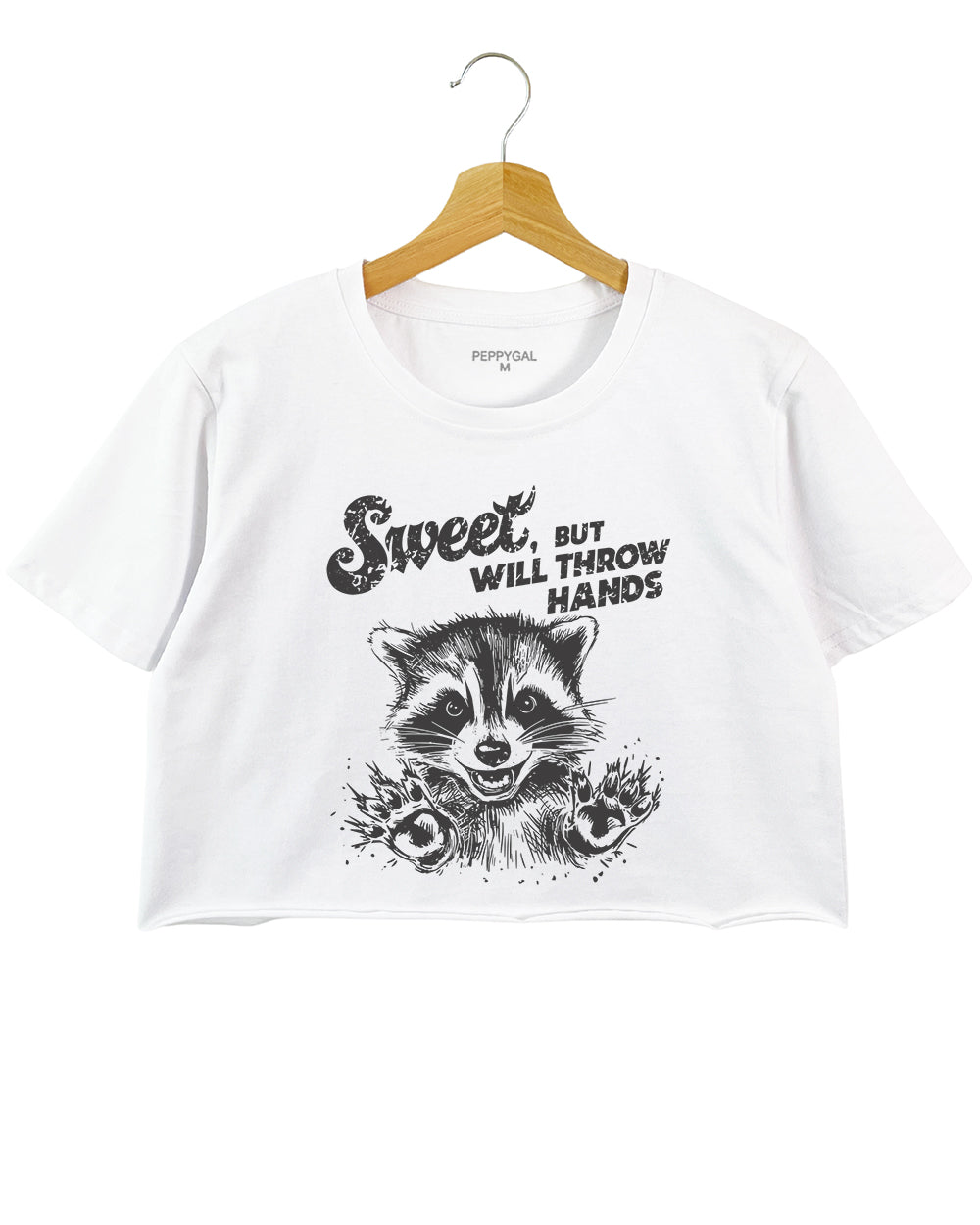 Sweet But Will Throw Hands Funny Raccoon Crop Top